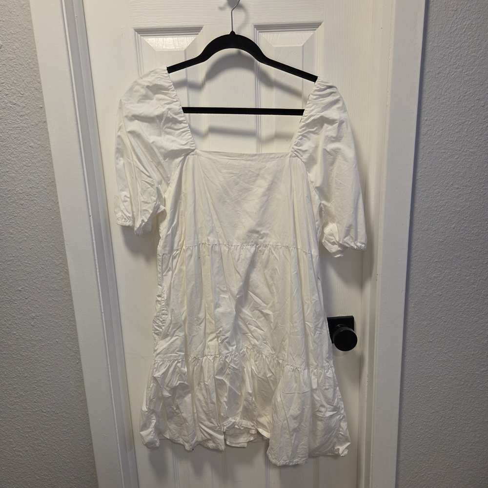 Chic White Puff Sleeve Mini Dress